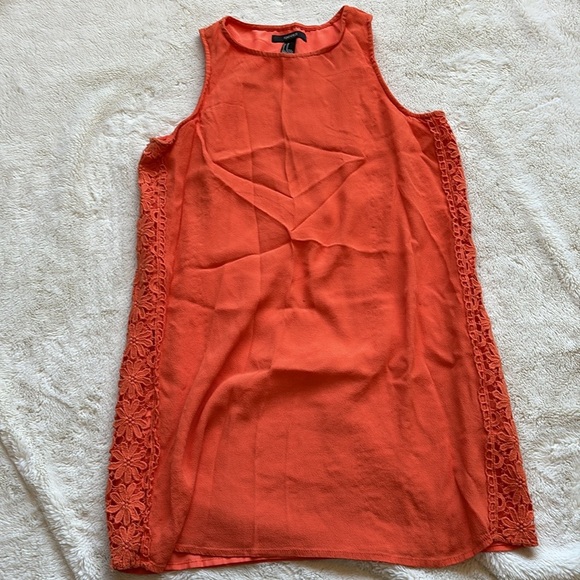Forever 21 Orange Sleeveless Mini Dress | Boho Floral Lace Trim Summer Medium - Picture 2 of 7